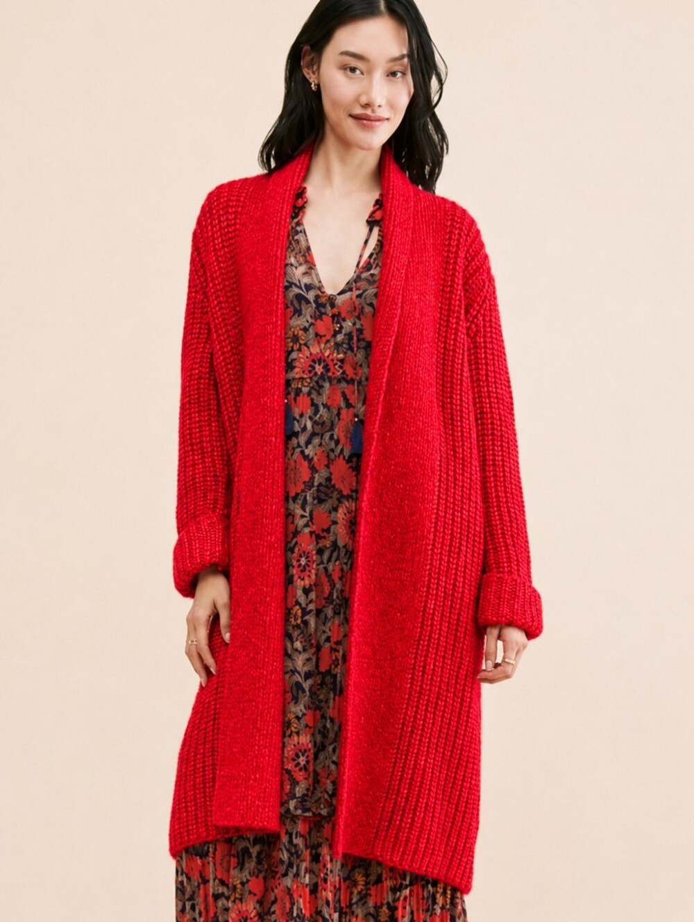 Anthropologie Ciebon Karine Oversized Chunky Knit Duster Cardigan Red XS